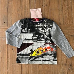 Paper wings flaming armadillo graphic long sleeve tee nwt